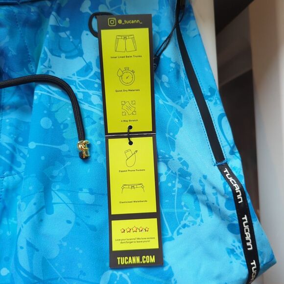 Tucann Swim Shorts Trunk Mens Small Blue Splatter Print Lined Beach Pool Summer - Picture 6 of 9